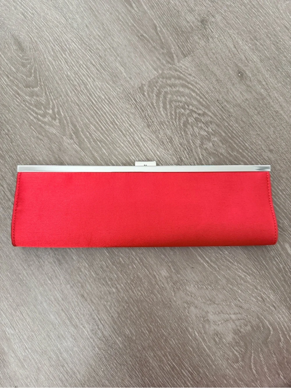 Mango Red Satin Clutch with Silver Chain Handle